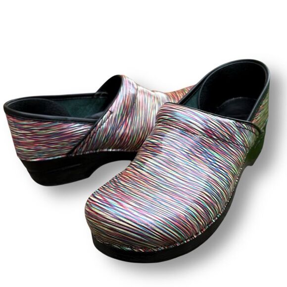 Dansko Multi Striped Professional Patent Leather Clogs Shoes EU 41 / 10.5 - 11 - Picture 2 of 15